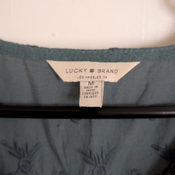 Lucky Brand Teal Embroidered Patterned Sleeveless Blouse Medium Oversized Slouch - Picture 2 of 4